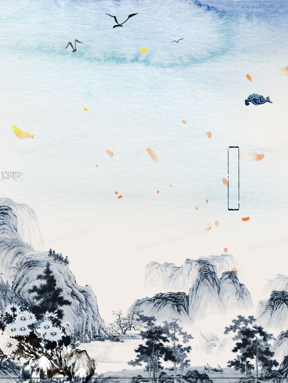 中式淡雅水墨山水传统文化背景素材背景图片素材免费下载_熊猫办公