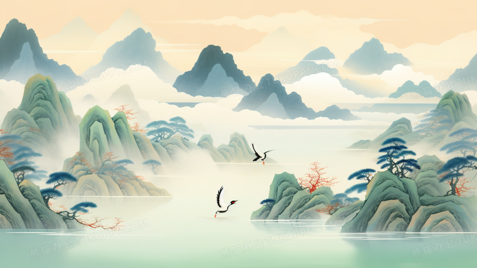 雅致古典中国风山水画创意国潮插画图片素材下载_jpg格式_熊猫办公