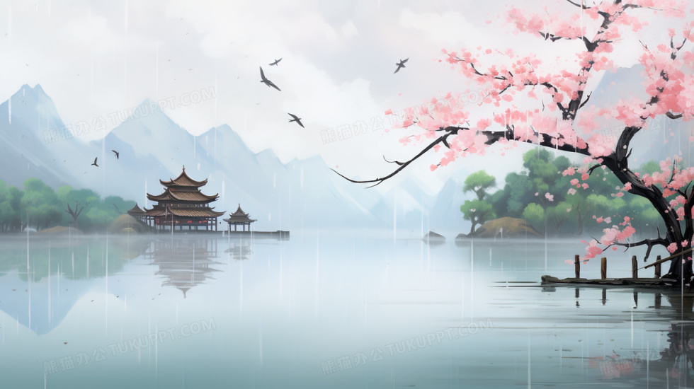 中国风自然山水建筑风景插画图片素材下载_jpg格式_熊猫办公