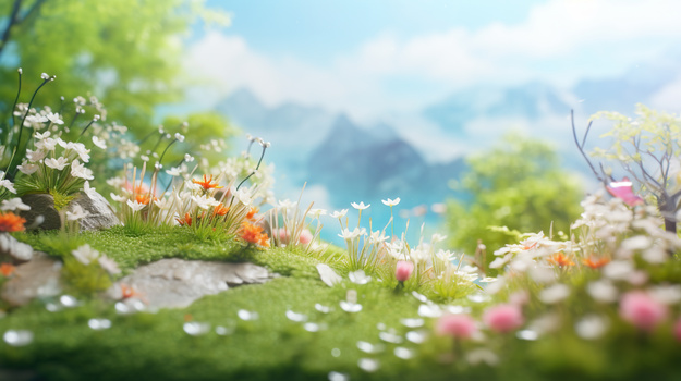春天山坡上的粉色花树风景插画图片素材下载_jpg格式_熊猫办公