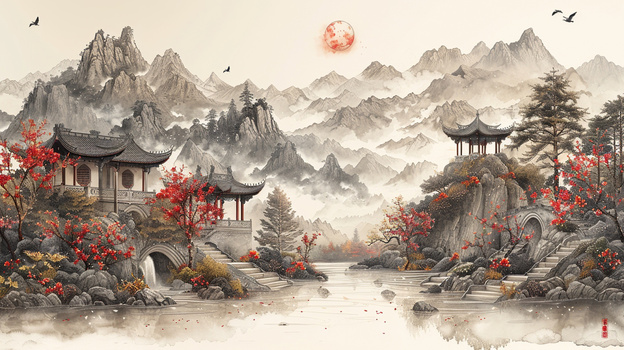 中国古风菊花山水背景背景图片素材免费下载_熊猫办公