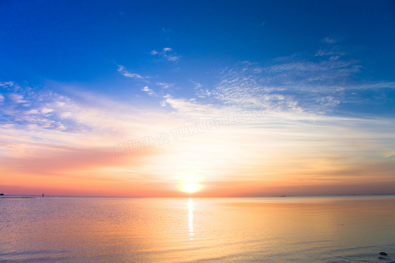 海天一线夕阳美景摄影图片