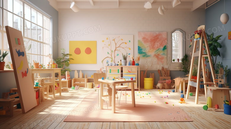 明亮的幼儿园教室美术画室摄影