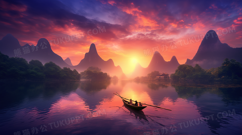 彩色中国风古典唯美中国山水风景