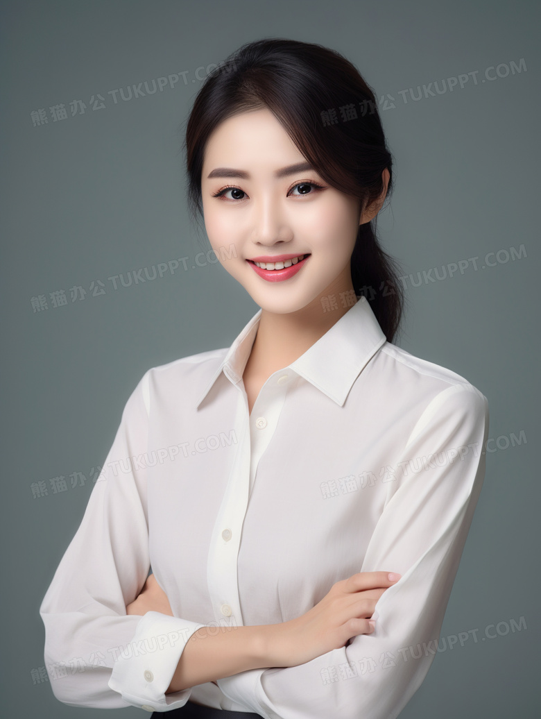 美丽自信的女性对着前方微笑企业职工形象照片