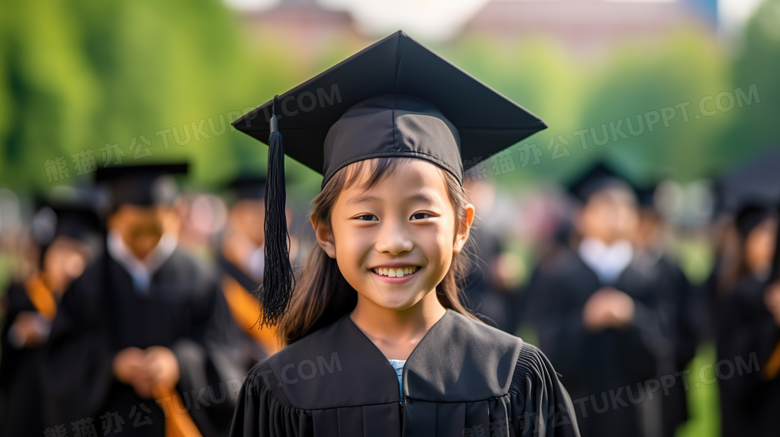 带学士帽毕业的小学生摄影图