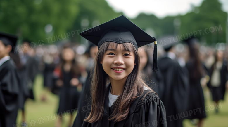 带学士帽毕业的小学生摄影图