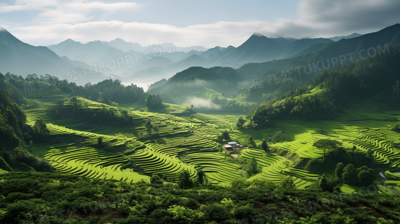 绿色茶园风景摄影图