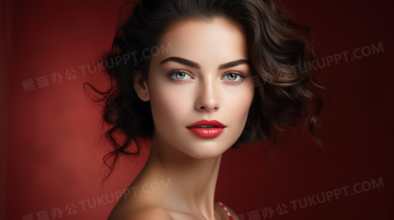 自信的彩妆美女模特特写图片