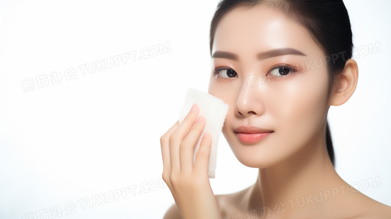 气质美女模特拿着化妆棉卸妆人物特写图片