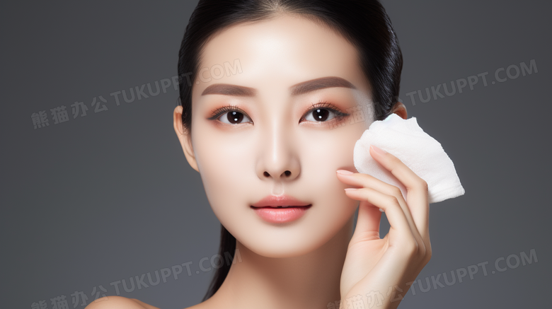 气质美女模特拿着化妆棉卸妆人物特写图片