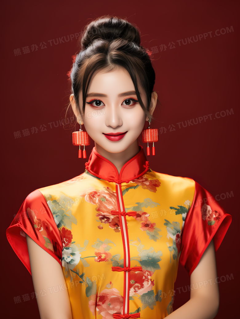 身穿改良旗袍的时尚美女特写图片