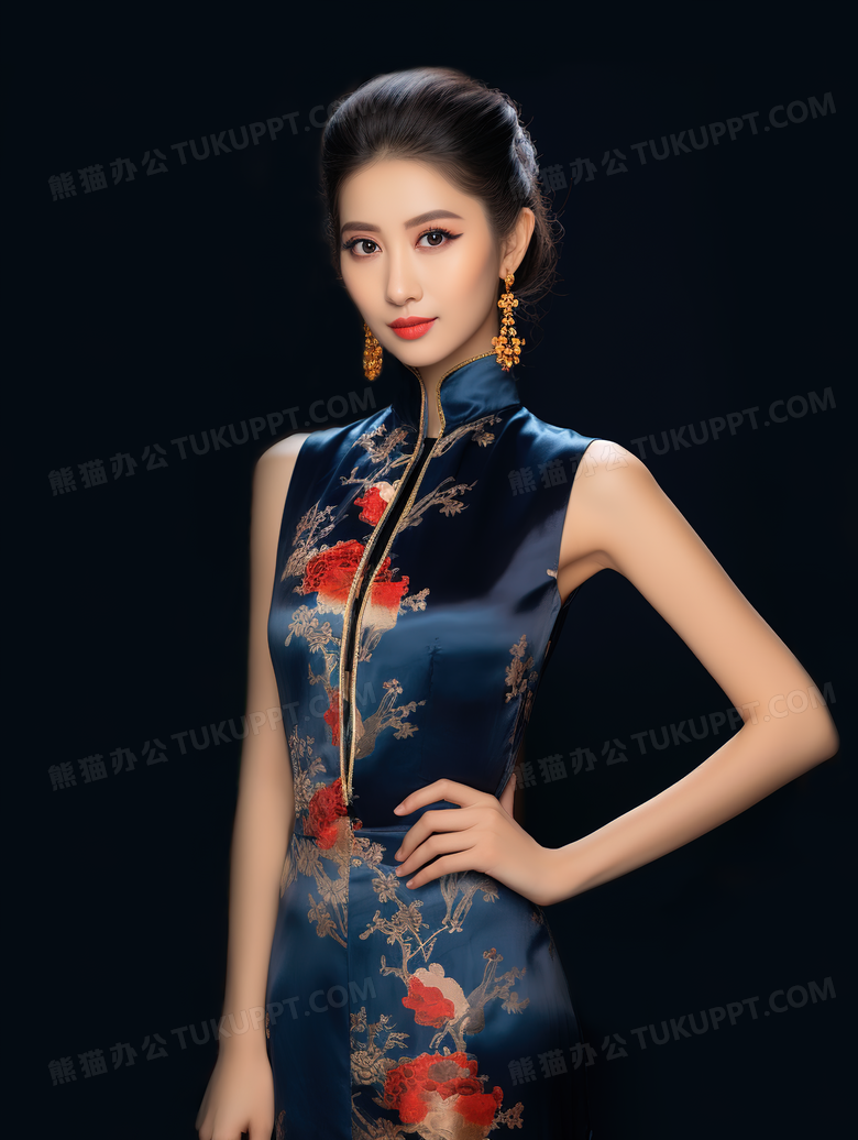 身穿改良旗袍的气质美女特写图片