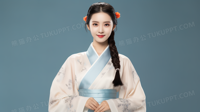 身穿古典服装的气质美女人像特写图片