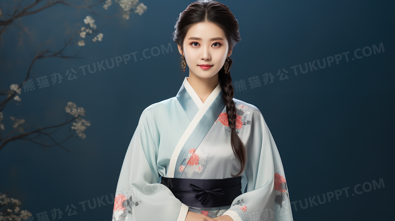 身穿古典服装的气质美女人像特写图片