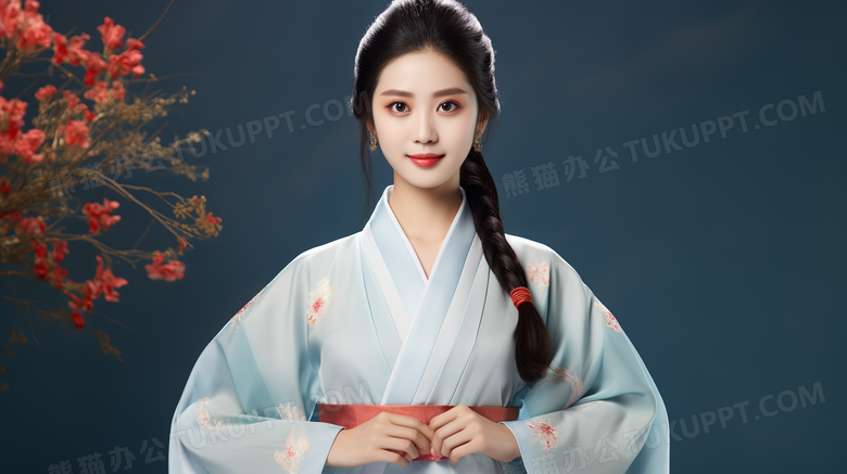 身穿古典服装的气质美女人像特写图片