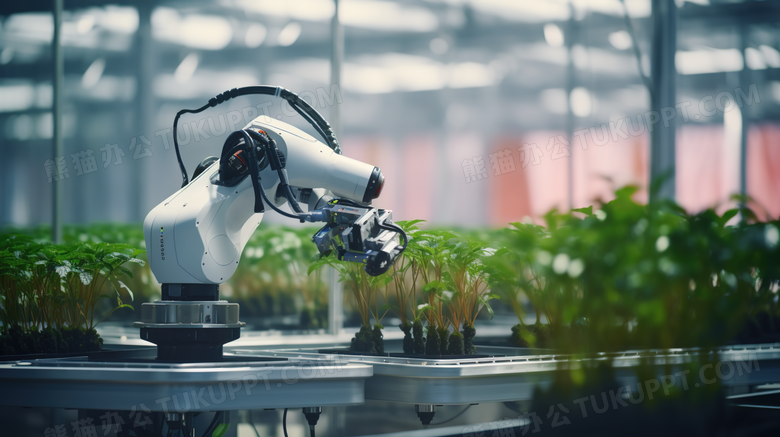 培育绿植的智能机械手臂科技感摄影图