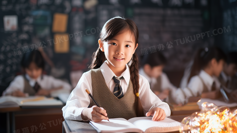正在上课的小学生摄影图