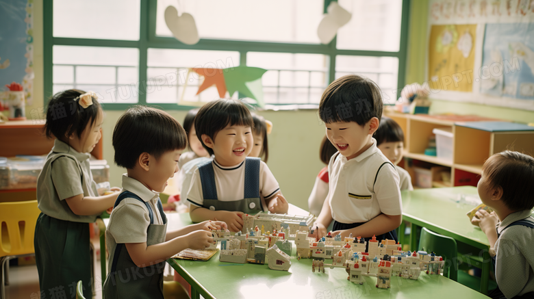 幼儿园孩子们在一起做游戏摄影图