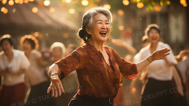 公园时尚大妈们跳广场舞摄影图