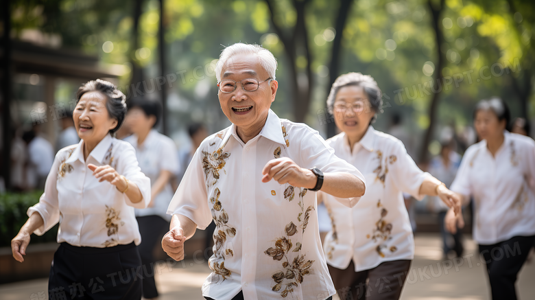 公园里老爷爷奶奶跳广场舞摄影图
