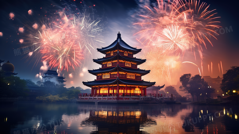 中国古典建筑烟花图片