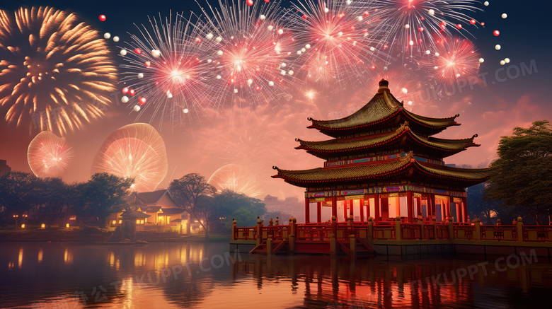 中国古典建筑烟花图片