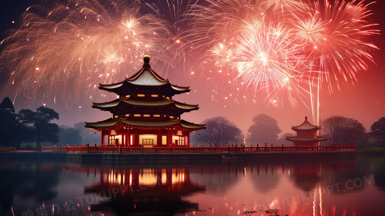 中国古典建筑烟花图片