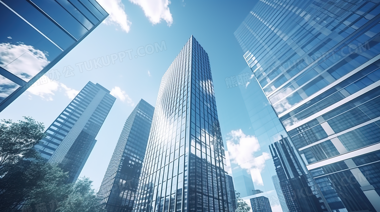 现代玻璃外墙建筑低角度向上视角图片