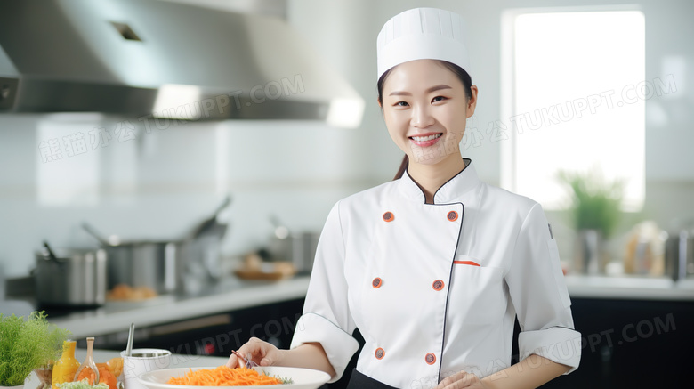 自信微笑的女厨师