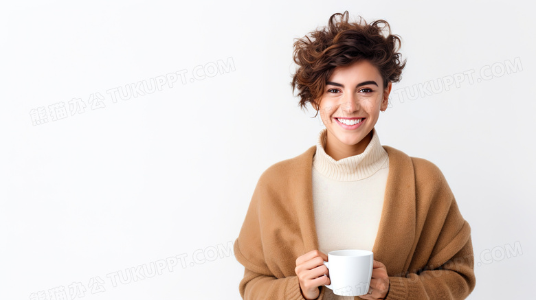 端着咖啡微笑的美女模特