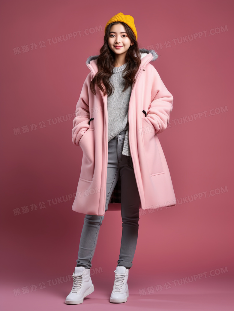 穿着冬装外套拍摄新品女装的模特图片
