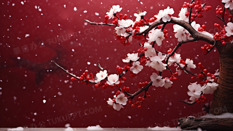 冬日下雪天红墙梅花美景图片