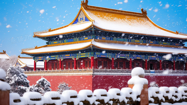 冬天北京故宫博物院红墙雪景概念图片