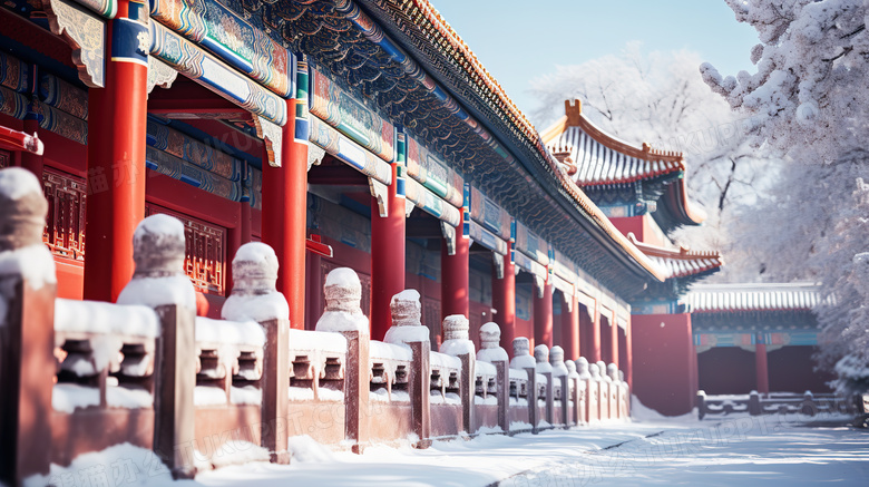 冬天北京故宫博物院红墙雪景概念图片