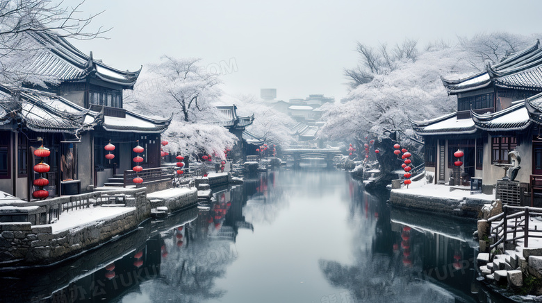 冬天江南古镇唯美雪景风景图