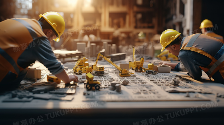 黄色工程师画建筑草图图片