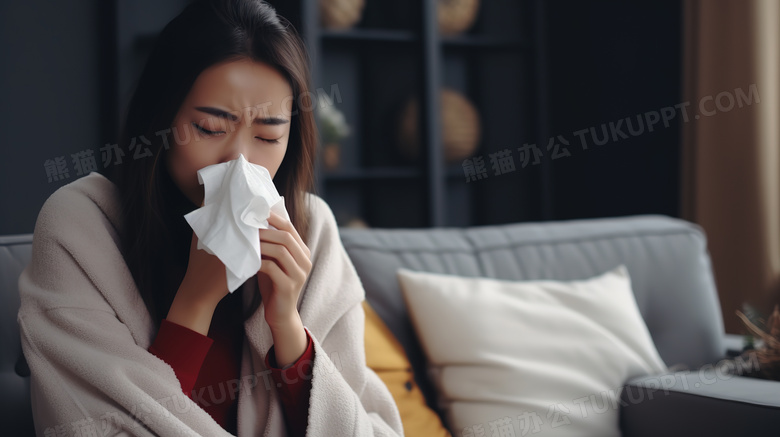 生病感冒的亚洲女性图片