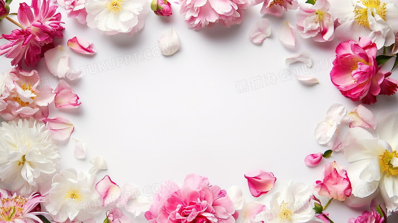 白底彩色鲜花边框装饰图片