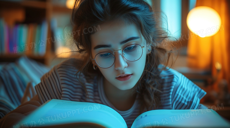书房里认真学习的女生图片