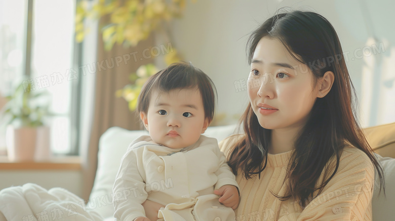 妈妈抱着孩子游玩图片