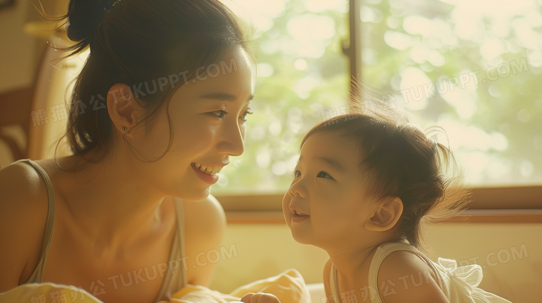 妈妈抱着孩子游玩图片