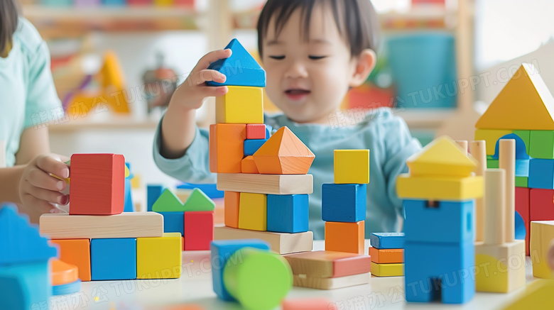幼儿园小男孩玩积木图片