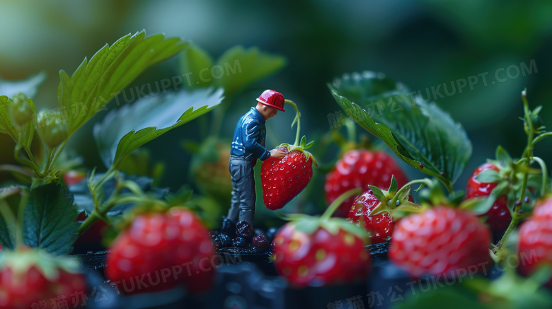 3D微距摄影草莓采摘图片