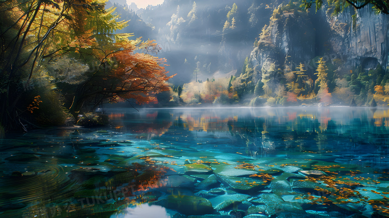 中国四川九寨沟山水风景概念图片