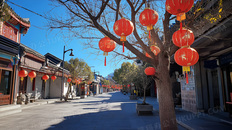 春节大街上的灯笼图片