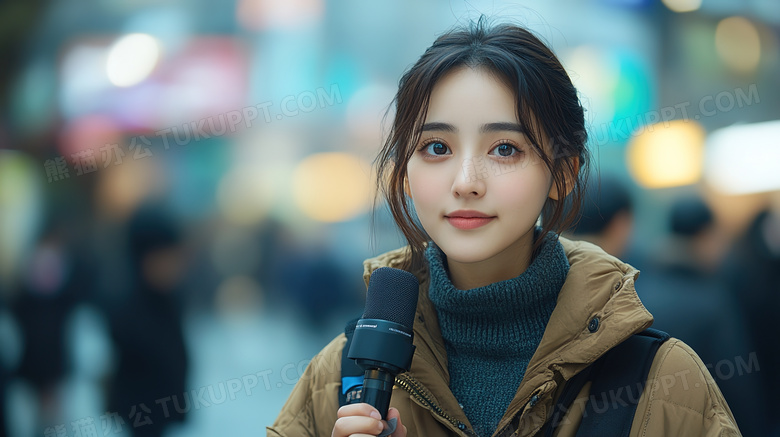 正在接受街头采访的亚洲女性图片