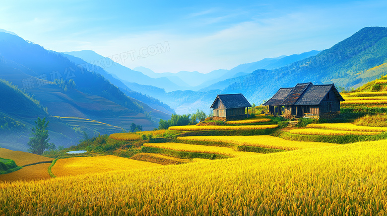 田园风光稻田房屋风景图片