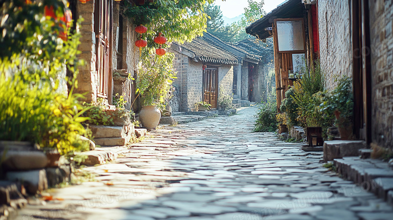 古镇石板路场景图片