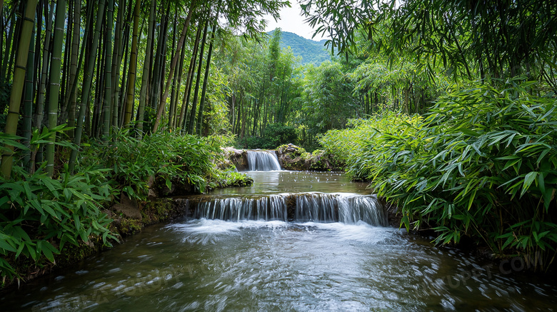春天大自然瀑布河流山水美景图片